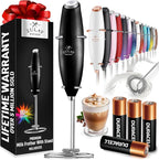 Zulay Kitchen Powerful Milk Frother Wand With 4 AA Duracell Batteries - Ultra Fast Handheld Drink Mixer - Electric Whisk Foam Maker for Coffee, Lattes, Cappuccino, Matcha & Creamer - Metallic Black