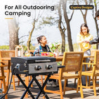 Captiva Designs 17 Inch 2 Burner Portable Propane Gas Griddle Grill with Lid, Outdoor Foldable Flat Top Grill with Stand for Barbecue, Camping and Tailgating