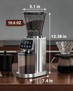 AMZCHEF Coffee Grinder, Coffee Bean Grinder for Home Use with Precise Grinding, LED Control Panel, Detachable Funnel Stand, Anti-static Design, 48 Grind Settings, Silver