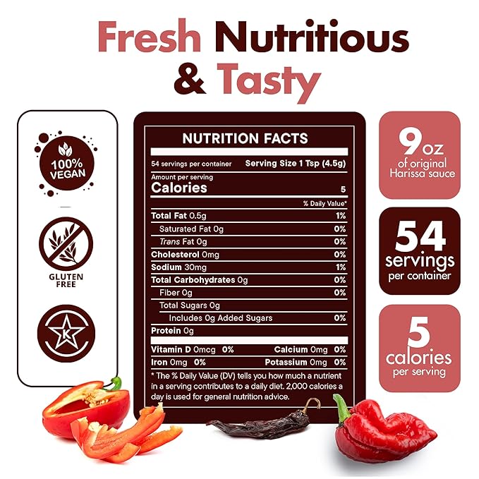 SHUUG Harissa Sauce (9oz) | Hot & Spicy Red Pepper Flavor | Middle Eastern Harissa Paste Sauce with Dried Chilis, Lemon & Garlic | Vegan, Non-GMO, Kosher | Flavor Cooking, Dipping & Marinades | 9oz