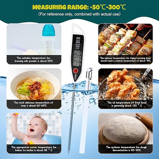 Copkim 6 Set Waterproof Food Thermometer for Water, Liquid, Candle and Cooking Digital Meat Thermometer with Long Probe Instant Read for Kitchen BBQ Grill Candy (White)