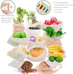 Reusable Produce Bags - Organic Cotton Mesh Bags with Drawstring for Onions, Vegetables & Fruit (12 Pack)