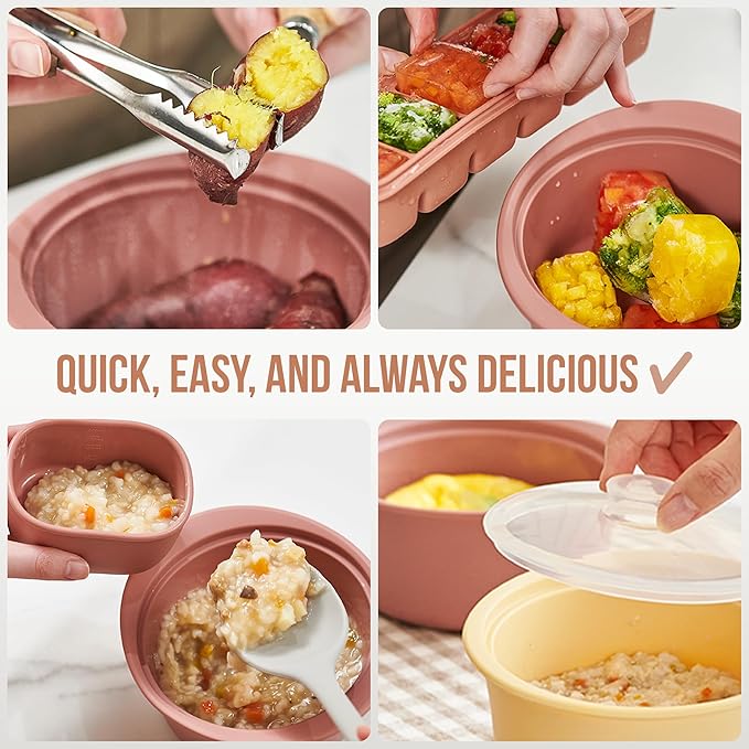 40oz Platinum Silicone Microwave Steamer Pot with Handle & Lid - Korean 100% Food-Grade Steamer Bowl, Heat-Resistant Cooker with Steam Holes, Easy Clean, Dishwasher Safe, Dry Rose