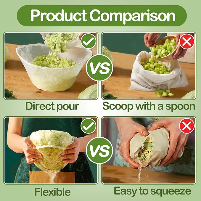 5 Pack Reusable Fine Mesh Cheesecloth Bags for Straining, 16‘’x6‘’ Bowl-Shaped Food Filter Bag, Great for Nut Milk, Juice, Soy Milk, Nylon Juicer Bags(M)