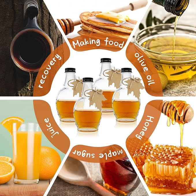 5 oz Glass Maple Syrup Bottles with Tags,Clear Glass Bottles with Aluminum Lids and Loop Handle, Maple Syrup Jars Storage for DIY Whiskey Sauce Vanilla Gifts (6)