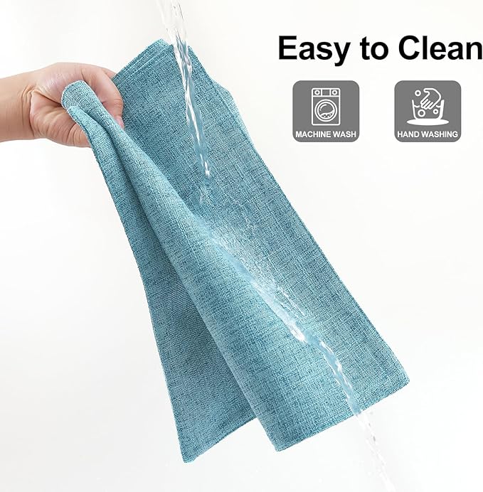 Homaxy Cloths Placemats for Dining Table Set of 4, Heat Resistant Washable Cotton Linen Blend Table Mats, Easy to Clean Place Mats for Indoor Outdoor Party Kitchen Decoration, 13" x 19", Aqua