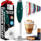 Zulay Kitchen Patented Tornado Triple Whisk Milk Frother with 4 Duracell Batteries – Handheld Foam Maker for Coffee, Lattes, Matcha & Hot Chocolate – Rich, Creamy Froth in Seconds - Dark Green