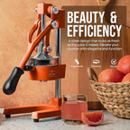 Zulay Kitchen Cast Iron Juicer - Easy-to-Clean Heavy-Duty Manual Juicer, Professional Citrus Juicer - Stainless Steel Lemon Squeezer - Manual Citrus Press & Orange Squeezer - Orange Juicer (Orange)