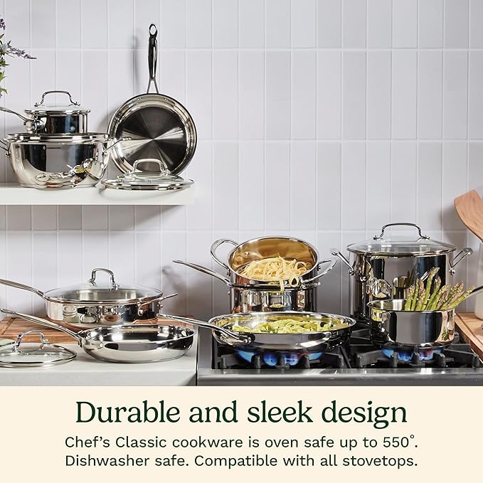 Cuisinart 766S-22 6 Qt. Stainless Steel Pasta Pot w/Straining Cover Chef's-Classic-Stainless-Cookware-Collection, 6-Quart
