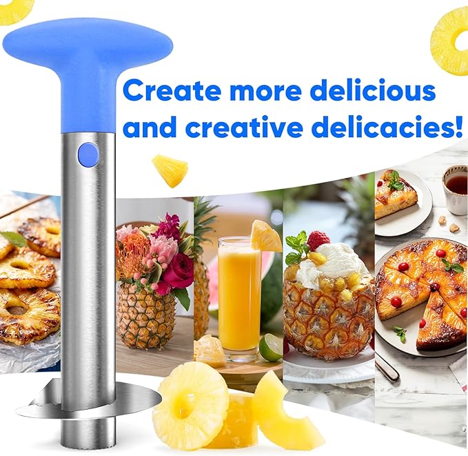 Pineapple Corer, [Upgraded, Reinforced, Thicker Blade] Newness Premium Pineapple Corer Remover, Stainless Steel Pineapple Core Tool for Home & Kitchen with Sharp Blade for Diced Fruit Ring (Blue)