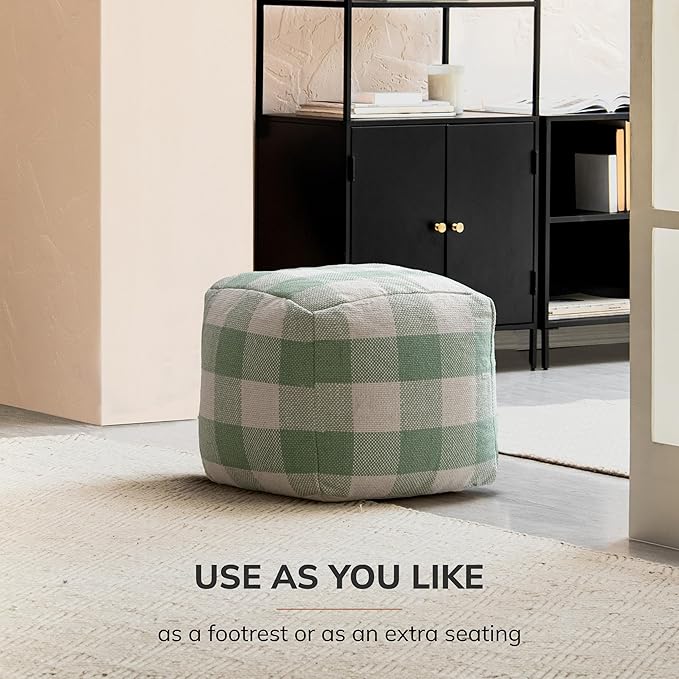 Anji Mountain 100% Handmade & Handcrafted Comfortable Home Décor Pouf Ottoman Footrest for Living Room, Bedroom, Nursery, Kidsroom, Patio Furniture - (20" x 20" x 20"- Green,Ivory)