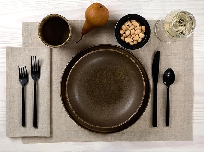 Solino Home Linen Natural Placemats Set of 6-100% Pure Linen Placemats 14 x 19 Inch for Holiday, New Year - Fete