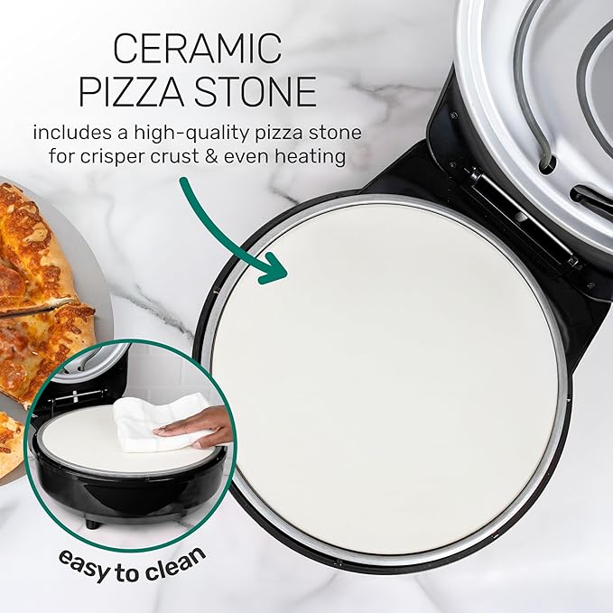 Homecraft Stone Baked Pizza Oven – 12in Woodfired Style Indoor Electric Countertop Pizza Maker – Ceramic Stone & Stainless Steel Peel – Variable Temp Control to 750°F – Homemade Pizza in Minutes-Black