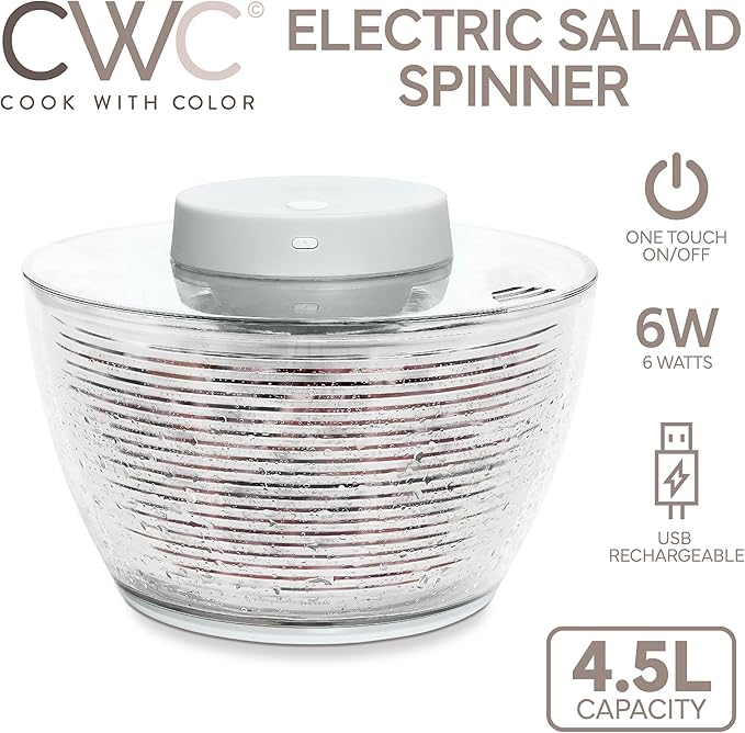 COOK WITH COLOR Electric Salad Spinner, Round 4.5L Capacity – Fast Drying & Easy Spin for Fresh Greens, Goat/Mink