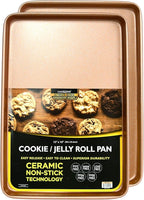 casaWare 2pc Ultimate Commercial Weight 15 x 10 x 1-Inch Cookie Sheet Set (Rose Gold Granite)