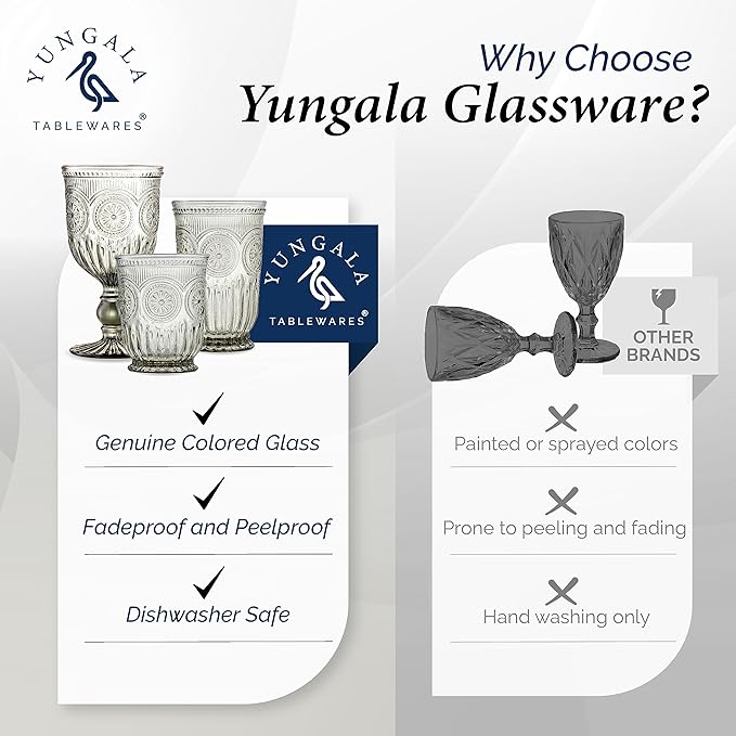 Yungala Smokey Black Wine Glasses Set of 6 Vintage Hobnail Goblets 10 oz Dishwasher Safe
