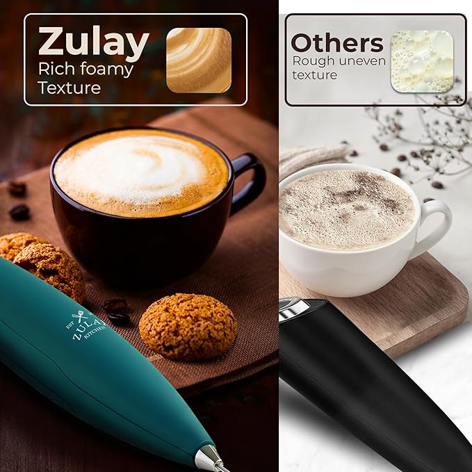 Zulay Kitchen Patented Tornado Triple Whisk Milk Frother with 4 Duracell Batteries – Handheld Foam Maker for Coffee, Lattes, Matcha & Hot Chocolate – Rich, Creamy Froth in Seconds - Vivid Emerald