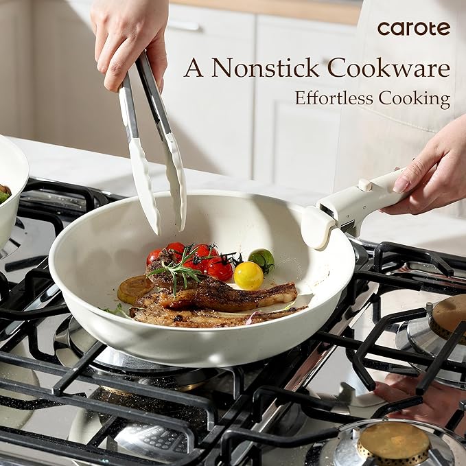 CAROTE 19pcs Pots and Pans Set, Nonstick Cookware Set Detachable Handle, Induction Kitchen Cookware Sets Non Stick with Removable Handle, RV Cookware Set, Oven Safe