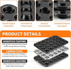 TeamFar 2 Pack Mini Muffin Pan, 24-Cup Non-Stick Carbon Steel Cupcake Tray Tin for Baking, Small Cup Cake Bakeware for Bite-Sized Cheesecake Tart Quiches, Even Baking & Effortless Release & Easy Clean