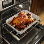 Roasting Pan Heavy Duty Stainless steel Turkey Pans for Oven,Toaster Oven Tray Pans with cooling rack,Hotel Pan, Barbeque Grill Pan,Deep Edge,Mirror treatment, Dishwasher Safe (14"x10.4"x2.8")