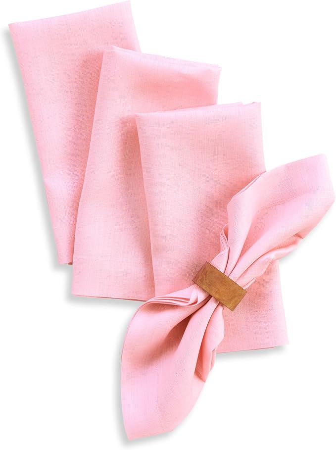Solino Home Linen Napkins Set of 4-100% Pure Linen Pink Lemonade Dinner Napkins Cloth 20 x 20 Inch for Valentines - Fete, Handcrafted and Machine Washable