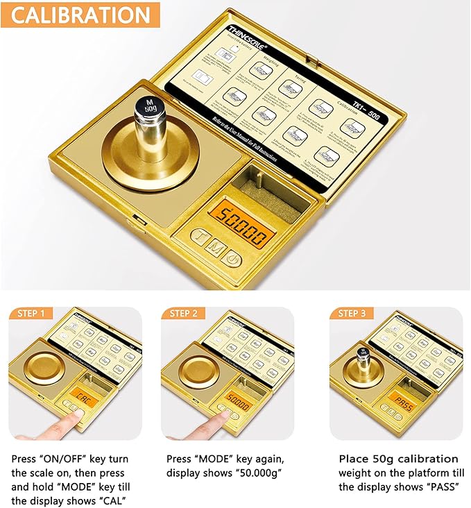 THINKSCALE Digital Milligram Scale, 50g/0.001g Gold Jewelry and Gem Scale, Mg Scale for Powder, Reloading, Micro Gram Scale with Calibration Weight, Includes Scoop, Powder Pan and Tweezers