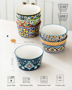 Ramekins Oven Safe for Creme Brulee - Porcelain Pudding Custard Cups 6 oz - Small Serving Bowls for Souffle, Dipping Sauce, Ice Cream, Baking Ramiken Set of 6 - Bohemian Style