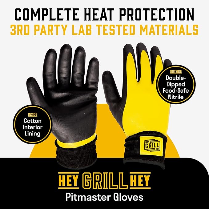 Hey Grill Hey Pitmaster Gloves | BBQ Gloves | Heat Protection up to 500°F or 260°C | High Temp Resistance | Fireproof Glove for Grilling Smoking Barbecue | Washable Mitts | Waterproof | Size - Small