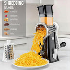 Zulay Kitchen Rotary Cheese Grater 5 Blade Cheese Shredder - Manual Hand Crank Cheese Grater With Reinforced Suction & 5 Interchangeable Drums - Easy to Use, Vegetable Chopper Round Mandoline Slicer