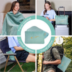 Compact Travel Blanket for Airplane, Premium Soft 2-in-1 Blanket with Pillowcase and Carry Bag, Lightweight Travel Essentials with Luggage Sleeve and Backpack Clip, Mint Green