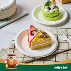 JOLLY CHEF 100% Compostable Small Paper Plates, 200 Pack 6 Inch Heavy Duty Dessert Plates, Disposable Biodegradable Eco-Friendly Sugarcane, Bulk White