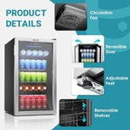 EUHOMY Beverage Refrigerator Cooler, 128 Can Mini Fridge with Glass Door for Soda Beer or Wine, Beverage Cooler for Home, Office, Bar with Adjustable Removable Shelves, Silver