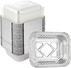Waytiffer 5.5" x 4.5"(100Pack) Disposable Takeout Pans with Clear Lids | 1lb Capacity Aluminum Foil Food Drip Containers/Meal Prep Freezer Drip Pans BBQ Potluck Holidays