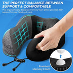 ExploreBliss Travel Pillow, Travel Pillows for Sleeping Airplane, Removable Cover Neck Pillow with Adjustable Clasp, Memory Foam Neck Pillow Set with Eye Mask, Earplugs and Storage Bag (Dark Grey)