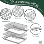 Jelly Roll Pan with Cooling Rack Set [2 Baking Pans + 2 Baking Racks], CEKEE Stainless Steel Baking Sheet Tray with Wire Rack Set, Commercial Quality, Rust Proof & Nonstick, Size 15.94 x 12 x 1 Inch