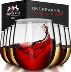 Bravario Unbreakable Stemless Plastic Wine Glasses | Reusable | Shatterproof 100% Tritan Plastic | Dishwasher-Safe | BPA-free | Awesome for Indoor & Outdoor | 13 oz, Set of 8