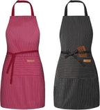 BeLuyi 2 Pack Adjustable Bib Apron with 2 Pockets Chef Cooking Kitchen Restaurant Aprons for Women Men