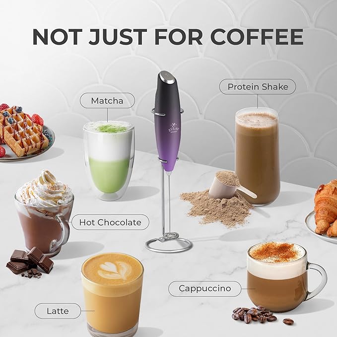 Zulay Kitchen Powerful Milk Frother Wand With 4 AA Duracell Batteries - Ultra Fast Handheld Drink Mixer - Electric Whisk Foam Maker for Coffee, Lattes, Cappuccino, Matcha & Creamer - Galaxy