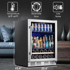 Beverage Fridge 24 Inch Beverage and Wine Cooler Built-in or Freestanding - 120 Cans & 16 Bottles Capacity Wine Refrigerator Cooler