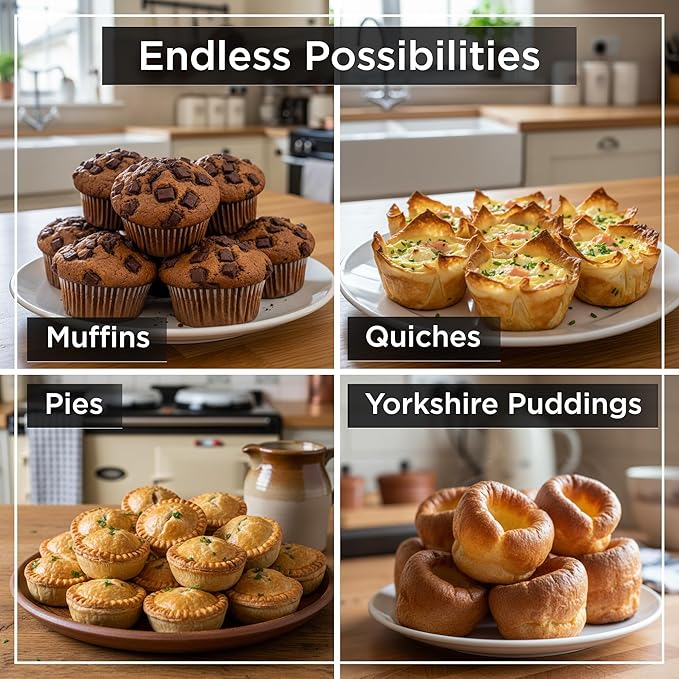 Wrenbury Nonstick Muffin Pan 12 Cup – Deep Cupcake Yorkshire Pudding Tin, PTFE & PFOA Free Carbon Steel, Warp Resistant Baking Tray for Even Bakes