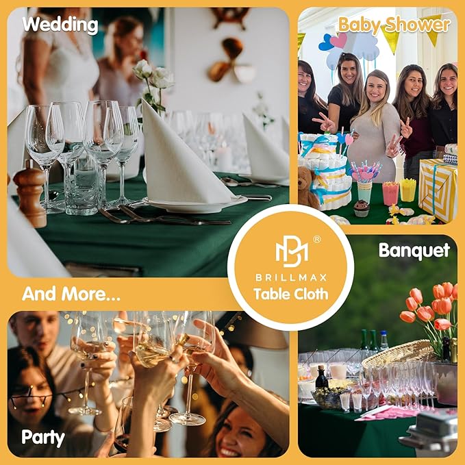 BRILLMAX 4 Pack Hunter Green Tablecloths for 6 Foot Rectangle Tables 90 x 132 Inch - 6ft Rectangular Bulk Linen Polyester Fabric Washable Cloth Cover for Wedding Reception Banquet Birthday Party