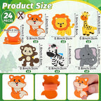 24 PCS Jungle Animals Cupcake Toppers Forest Theme Cupcake Ring Lion Monkey Zebra Fox Giraffe Elephant Cake Topper for Birthday Baby Shower Oh Baby Party Favor Nursery Wild Party Supplies