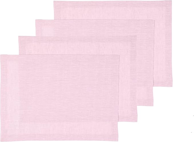 Solino Home Linen Placemats Set of 4 - Bubblegum Pink Placemats 14 x 19 Inch - 100% Pure Linen Table Mats for Valentines - Athena