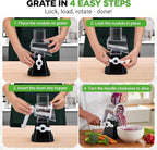 Nutrichef 3 in 1 Cheese Grater & Shredder | Strong Suction Base, Rotary Handle with Safety Lock | Includes Hand Crank & 3 Drum Blades for 3 Textures, Fine, Medium & Strips | Black