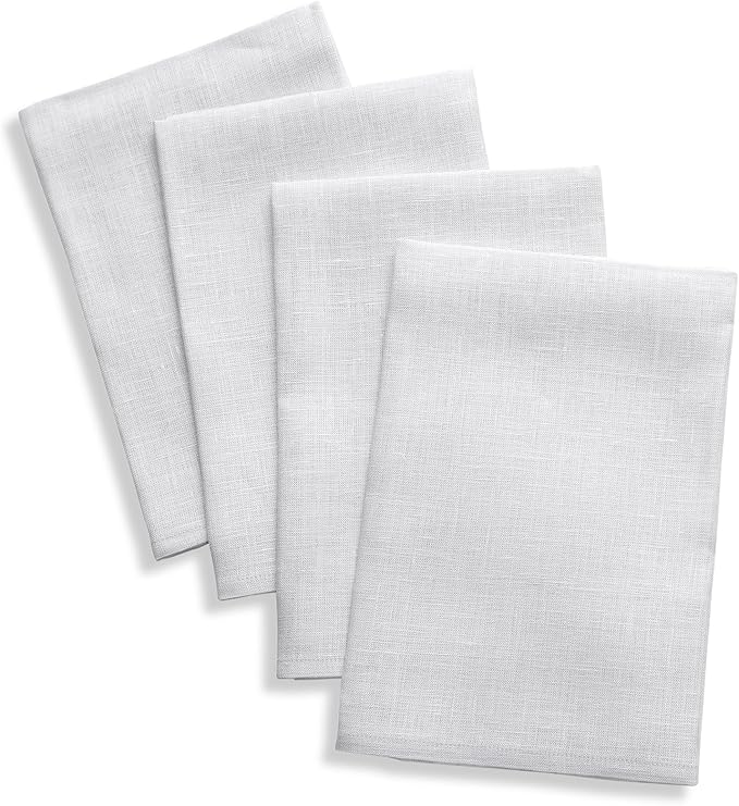 Solino Home Linen Napkins Set of 4-100% Pure Linen Silver Cloud Dinner Napkins Cloth 20 x 20 Inch for Winter - Fete, Handcrafted and Machine Washable