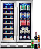 Kalamera Wine and Beverage Refrigerator, 24 inch Wine Fridge Dual Zone Hold 21 Bottles and 77 Cans,Built in or Under Counter Wine Fridge with Blue LED Light