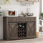 Farmhouse Wine Bar Cabinet with Storage, Liquor Cabinet with Rack for Inside Cabinet, Coffee Bar Cabinet with Sliding Barn Door, Buffet Table for Kitchen, Living Room, 54 Inch (Antique Brown)