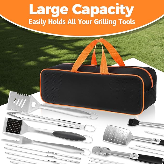Grill Tool Storage Bag, 20" x 6" x 5" Large Capacity Grill Accessory Storage, 1680D Heavy-Duty Grill Utensil Storage, Accessories Storage Compatible with Blackstone (No Accessories)