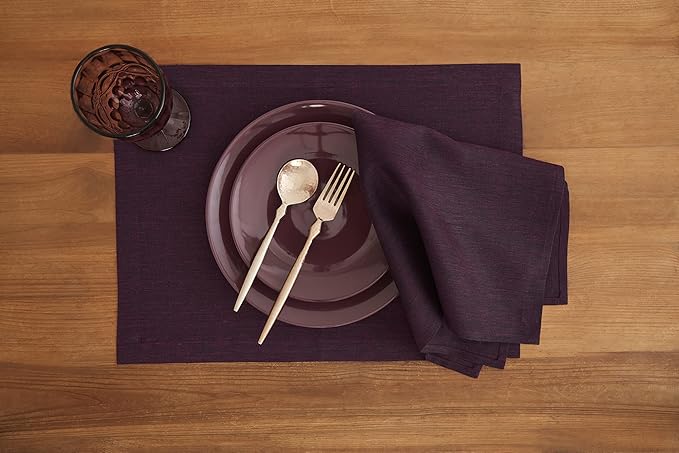 Solino Home Linen Placemats Set of 4-100% Pure Linen Chambray Burgundy Cloth Placemats 14 x 19 Inch for Valentines, Holiday, Winter, New Year - Athena