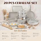 Granitestone Ceraluxe 20 Pc Ceramic Cookware Set Nonstick, Complete Pots and Pans Set Non Stick for Kitchen with Bakeware, Utensils & Steamer, Non Toxic Made Without PFOA PFOS, Oven & Dishwasher Safe